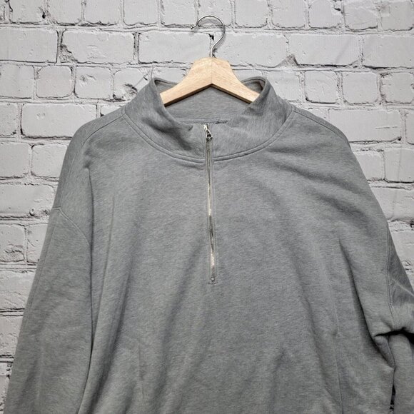 Old Navy Half Zip Oversized Gray Pullover Drawstring Hem Size M - Picture 2 of 12